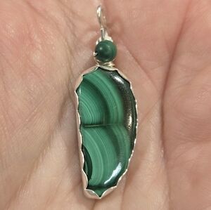 Genuine Artisan Handcrafted 999 Fine Silver Bezeled Malachite Gemstone Pendant